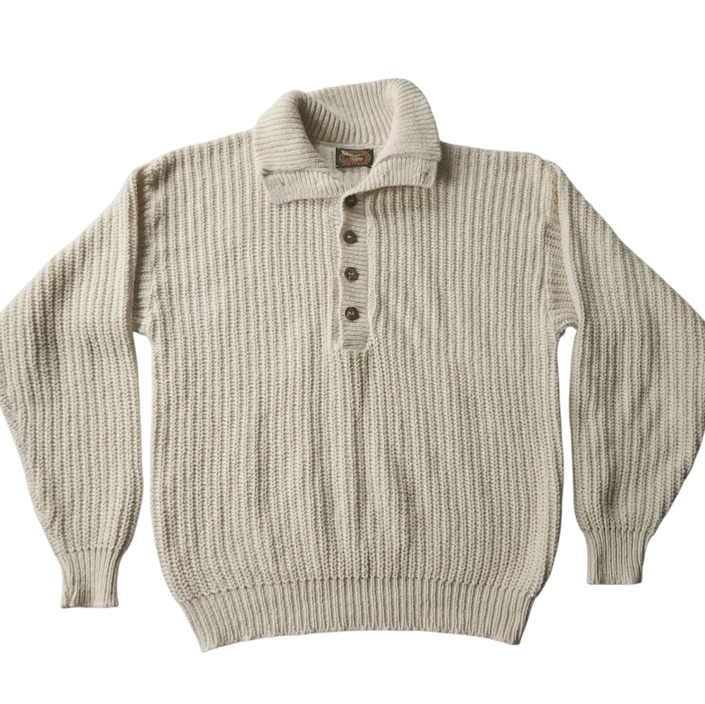 Vintage Alps Cream Chunky Cotton Button Sweater Sz L